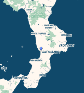 Map of Calabria and where the Lamezia Terme airport is located in the region